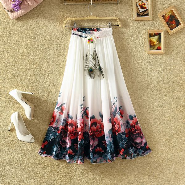 

simplee tassel floral print long skirt women button tie up beach maxi skirt 2018 casual streetwear boho summer skirt female, Black