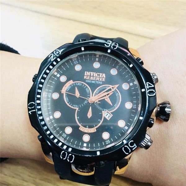 

men invicta quartz watch stainless steel rose gold men sport military dz watches silicone strap army calendar clock, Slivery;brown