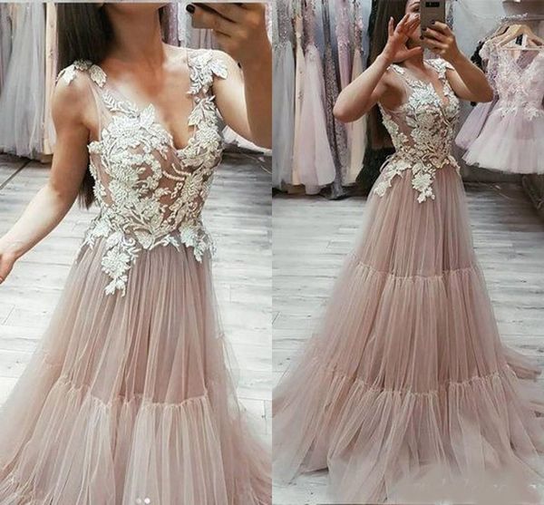 

chic champagne prom dresses 2020 v neck sweep train white appliques long formal evening party gowns special occasion dress plus size, Black