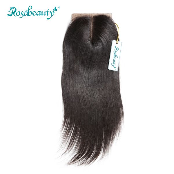 

rosabeauty silk base closure brazilian straight human remy hair 4x3.5 siwss lace with bleached knots middle part style, Black;brown