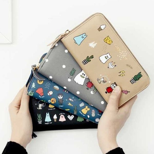 

canvas travel passport holder cover multifunction package id storage organizer clutch money folder cartoon bag, Brown;gray