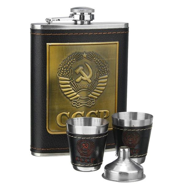 

8oz stainless steel hip flasks set leather chip flagon whiskey wine bottle flagon gift luxury 1set 400g