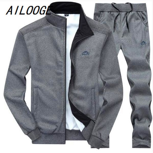 

ailooge new 2018 spring autumn men's sets 2 piece zipper jacket track suit pants active casual tracksuit men sportswear, Gray