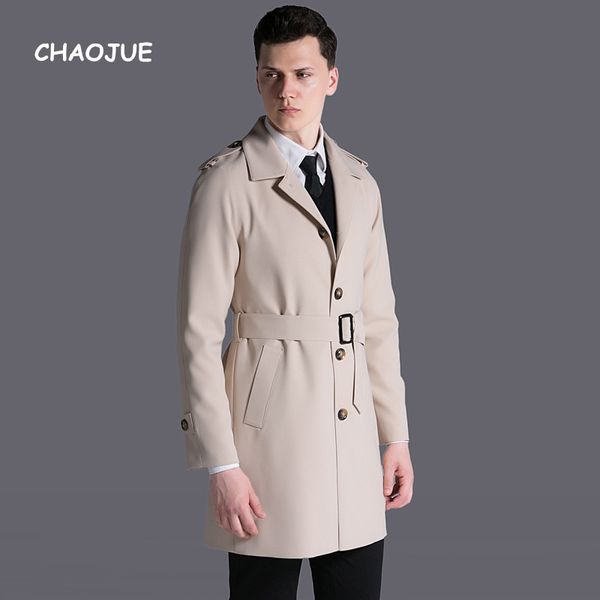 

wholesale- chaojue brand medium length single breasted trench for mens 2017 spring/autumn loose raglan sleeve coat plus size causal outwear, Tan;black