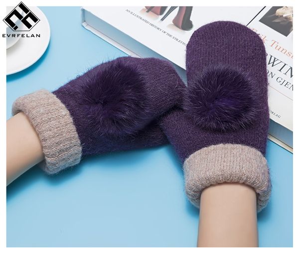 

evrfelan women winter warm gloves winter christmas party full finger gloves female pom poms mittens for women girl size, Blue;gray