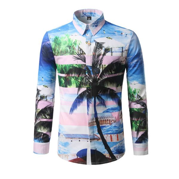 

palm tree print beach casual shirt boys nice colorful summer wear handsome boy novelty covered button shirts fashion man, White;black