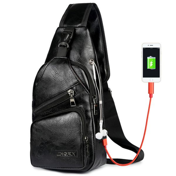

cross-border for custom pu shoulder bag men's usb charging bag men's chest diagonal package messenger men 2018 fashion