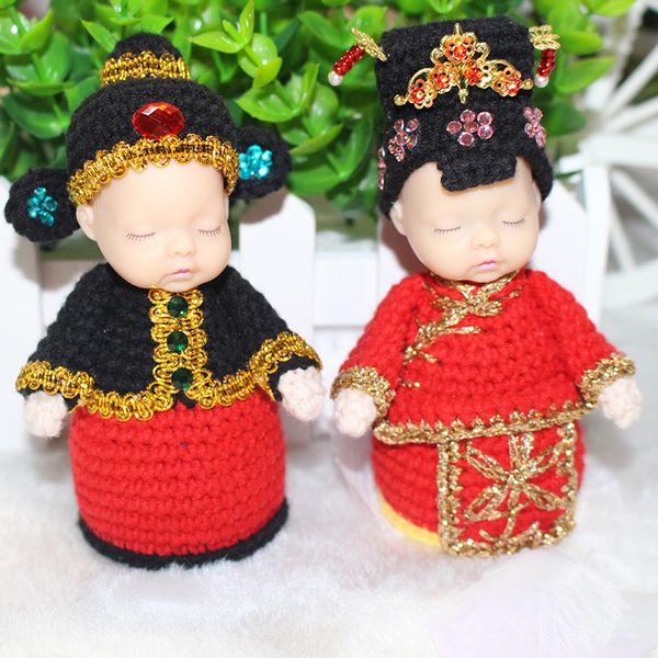 Hand Weaving Sleeping Baby Wool Dolls Bride And Groom Dolls