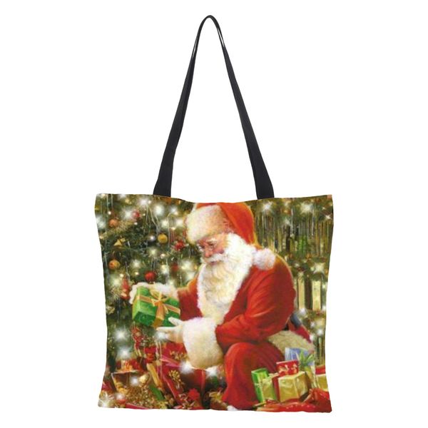 

crowdale merry christmas women bag large linen printing shopping bags for christmas handbag women shoulder bag 43cm*43cm