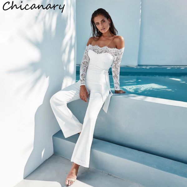 

chicanary lace summer rompers womens jumpsuit ladies casual eleoff shoulder long trousers overalls black jumpsuit, Black;white