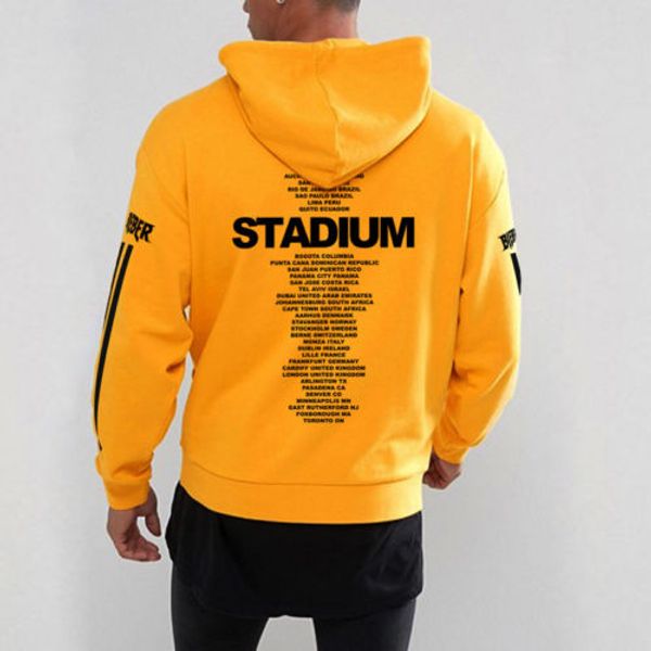 

fashion new mens casual pullover stylish males hoodies sweatshirt letters printed yellow hooded, Black