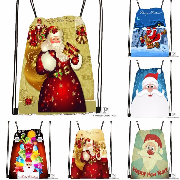 

custom christmas gift santa drawstring backpack bag cute daypack kids satchel (black back) 31x40cm#180531-02-60