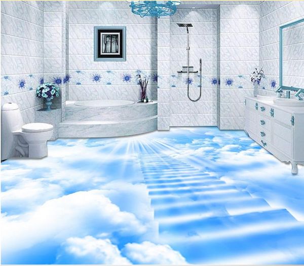 

обои для стен 3 d для гостиной голубое небо и белая лестница 3d от пола до пола живопись 3d пвх полы водонепроницаемый