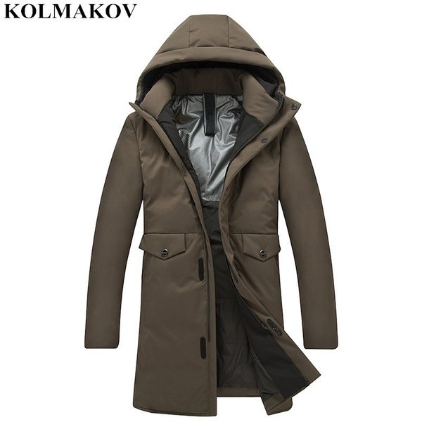 

kolmakov 2018 new men's 90% white duck down coats winter mens hooded overcoat brand outwear thick down jackets man plus size 5xl, Black