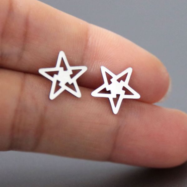 

everfast 10pairs/lot unique five stars stainless steel earrings studs minimalistic spike star fashion ear jewelry for women girls t110, Golden;silver
