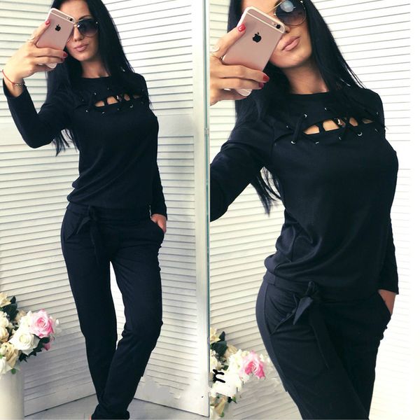 

Pullover Casual WomenS Set Lace -Up Hoodies Long Pants 2 Pieces Female Suit Pullovers Women Tracksuit Sportswear Autumn 2 Pcs Set Female