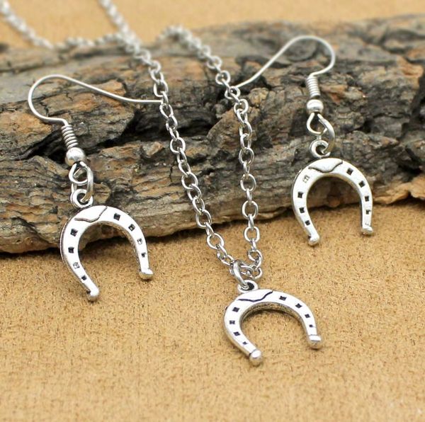 

women jewelry set horse hoof horseshoe drop earrings necklace sets for women girls party gift, Silver