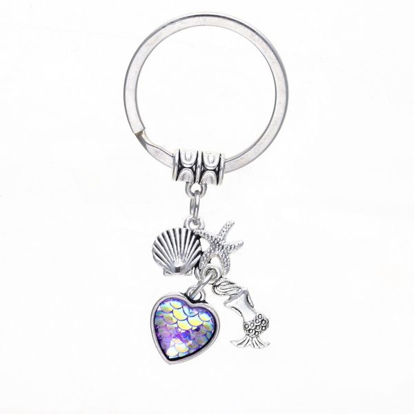

fashion drusy druzy keychain shell starfish mermaid key rings heart love fish scale charms keychain car keyring jewelry for women, Slivery;golden