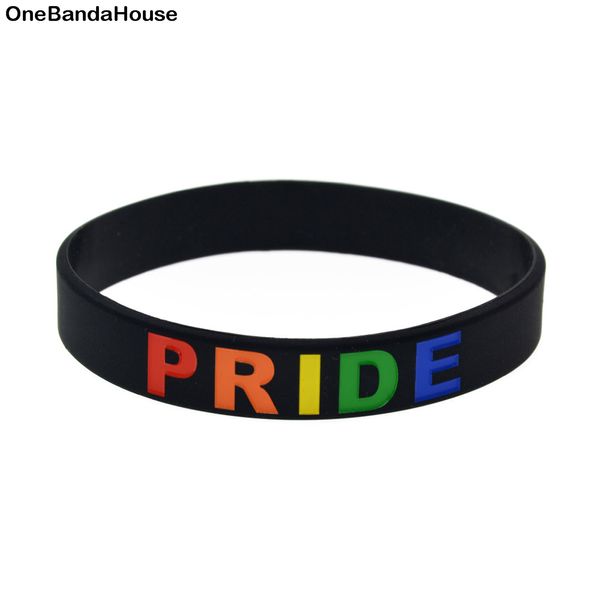 1 pc orgulho gay silicone borracha pulseira preta tamanho adulto logo arco-íris tinta especial incondida ao corpo