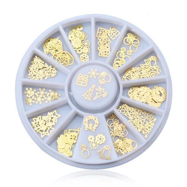 

1 box gold nail patches christmas series jewelry rhinestone manicure nail art decoration turntable fingernail makeup stickers l3, Silver;gold