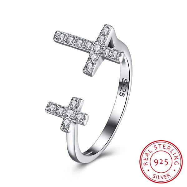 

item popular gift 925 sterling silver rings luxury korean style open crystal ring,fashion double cross jewelry ing, Golden;silver