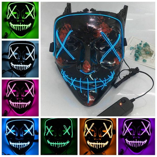 LED-Gesichtsmaske, EL-Draht, Halloween-Weihnachtsmaske, leuchtende Geisterschlitz-DJ-Maske aus dem Purge-Wahljahr, ideal für Festival, Cosplay, Party, 20 Stück