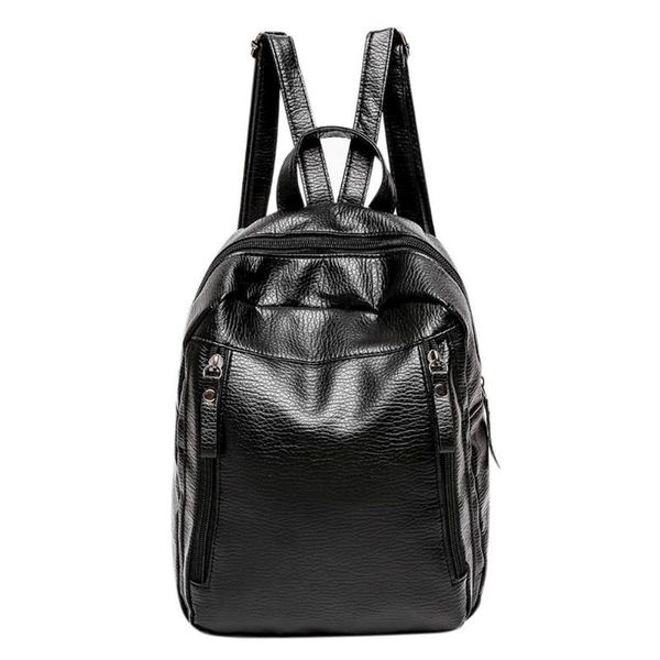 

women simple korean fashion soft pu schoolbags shoulder bag backpacks black