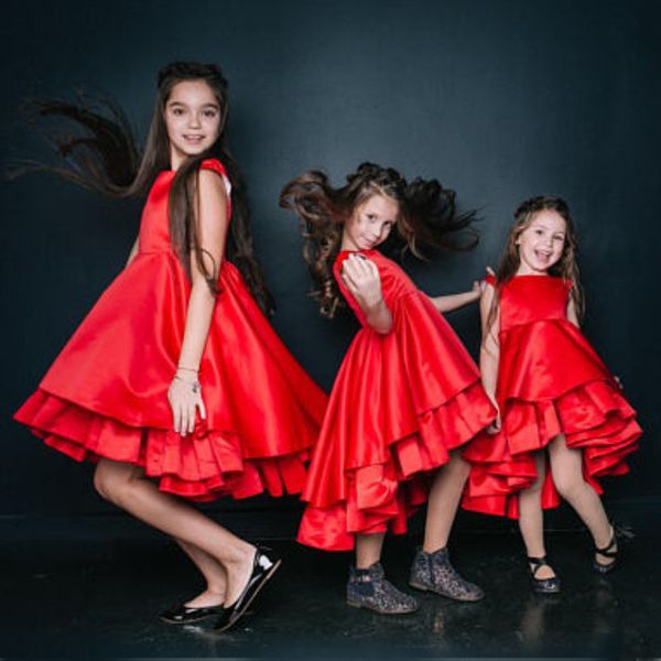 

lovely red marshmallow girl dress sinple bateau neck sleeveless satin flower girl dress for weddings girls birthday dresses, White;blue