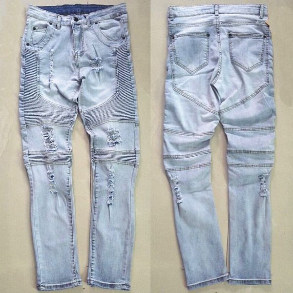 

men jeans runway slim racer biker jeans fashion hiphop skinny for men, Blue