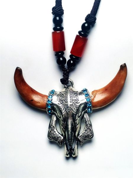 

yigedan bull head camel tooth pendant necklace men and women amulet, Silver