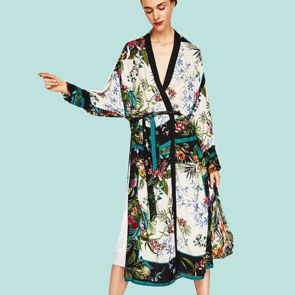 

chens sister] 2018 new autumn new long print floral kimono coat ladies print shawl cardigan coat long sleeve ladies thin, Black;brown