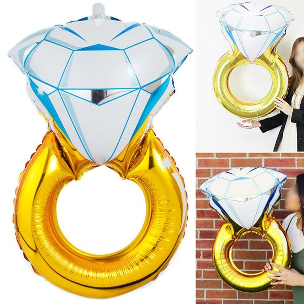 

mtrong te 50pcs/lot marriage diamond ring aluminum balloons wedding decoration supplies beautiful diamond ring shape helium balloons