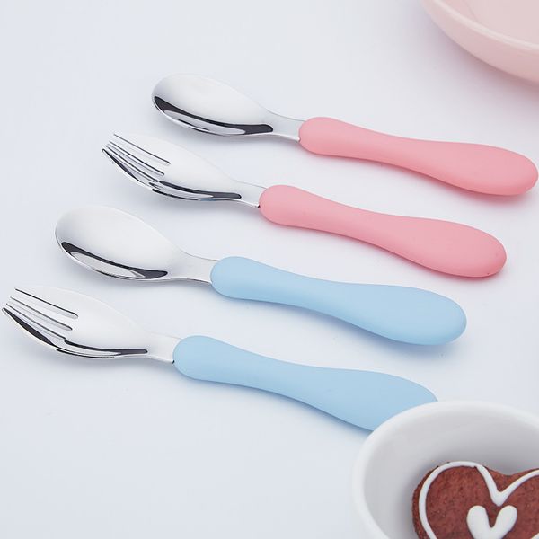 

lovely fork spoon stainless steel 304 baby spoon fork children spoon fork with pink blue pvc handle