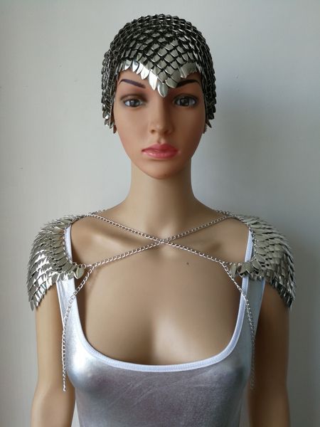 

whole salenew fashion scalemail mermaid fish scales head chains layers scale chainmail silver fish scale head hair chains jewelry