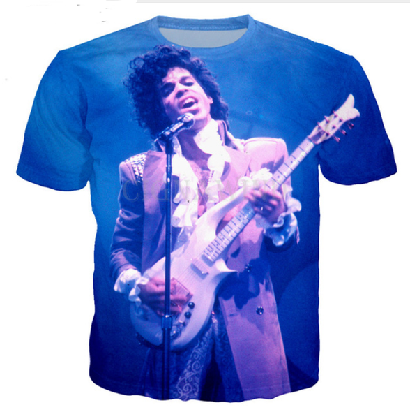 

wholesale-fashion mens/womens summer style american singer prince roger nelson funny 3d print casual t-shirt dxr00255, White;black