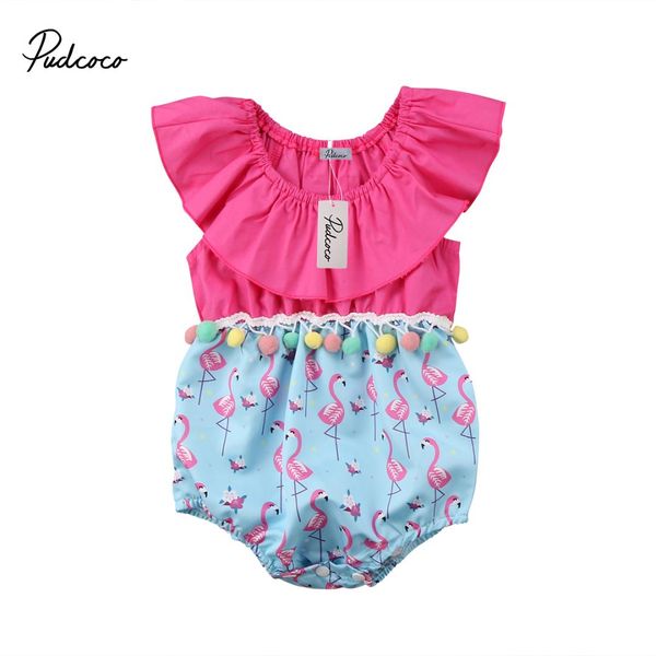 

2018 brand new infant toddler newborn flamingo baby girls romper jumpsuit jumper kids one piece outfit ruffled summer clothes, Blue