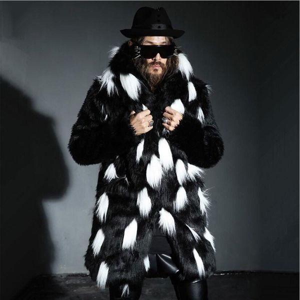 

s-4xl winter male fur overcoat mens fur coats with hood parka men's hoodies coats man warm faux jacket clothes oversize, Black