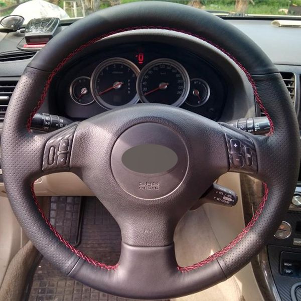 

black genuine leather car steering wheel cover for subaru forester 2004-2006 outback 2004 2005 legacy 2004-2006