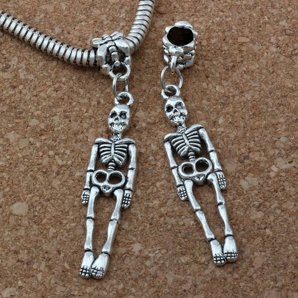 

mic .100pcs/lot 9x51.5mm antiqued silver alloy single-sided skeleton charm big hole bead fit charm bracelet jewelry a-167a, Bronze;silver