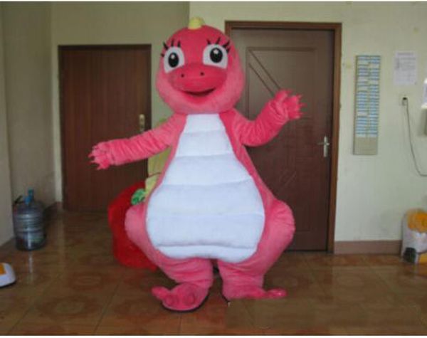 2018 venda bonito marca dos desenhos animados novo rosa dinossauro mascote traje fantasia vestido venda quente traje de festa navio livre