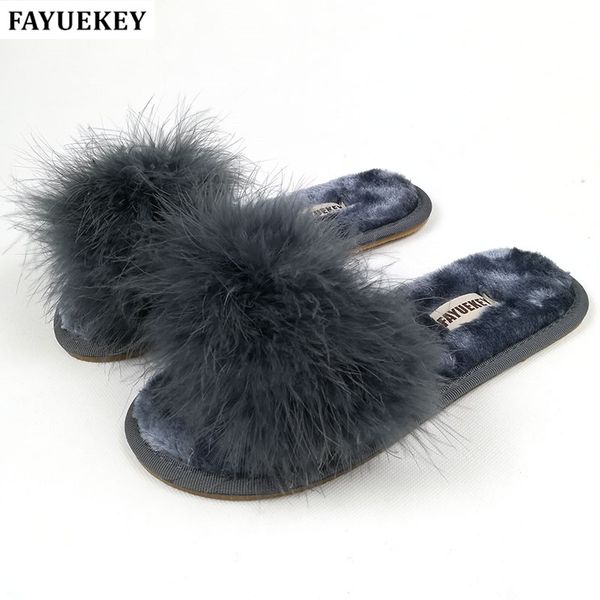 

fayuekey 2018 new 5 colors spring summer autumn winter home coon plush slippers women indoor\ floor flat shoes ing, Black