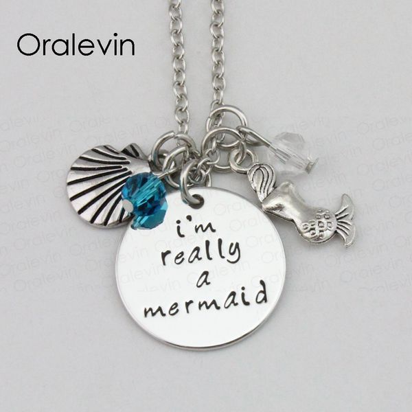 

I AM REALLY A MERMAID Inspirational Stamped Hand Engraved Accessories Custom Pendant Necklace Fashion Jewelry,18Inch,22MM,10Pcs/Lot, #LN1173