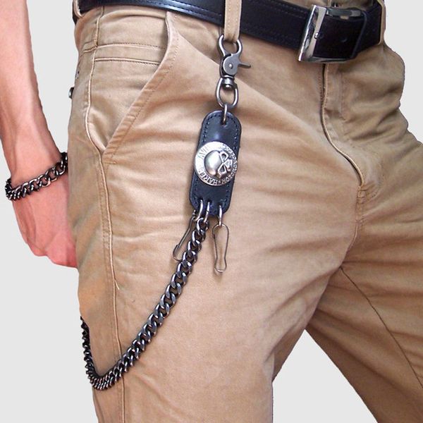 

Men's Waist Key Chain Skull Head Leather Metal Vintage Hip Hop Gothic Punk Skeleton Pants Trousers Jean Biker Wallet Key Ring