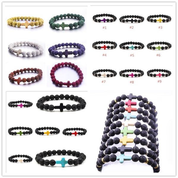 

4styles natural black lava каменный крест упругие браслет ароматерапия браслет эфирное масло диффузор для мужчин ювелирные изделия, Golden;silver