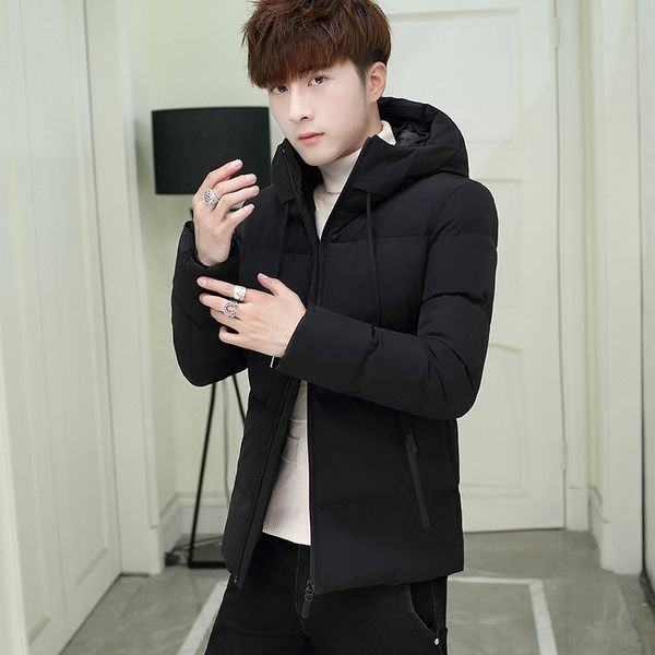 

men's down & parkas men winter thickening hooded fashion casual cotton jacket light soft water-resistant packable plus size outwear, Black
