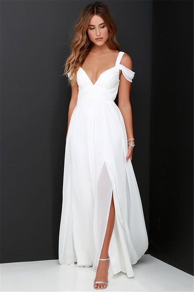 

Simple 2019 ide plit chiffon lone beach wedding dre e a line off houlder maid of honor party gown