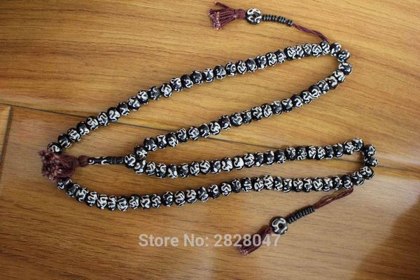 

ml139 tibetan buddhist 108 beads yak bone rosary necklace tibet hand painted om mantras prayer mala bracelet, Black