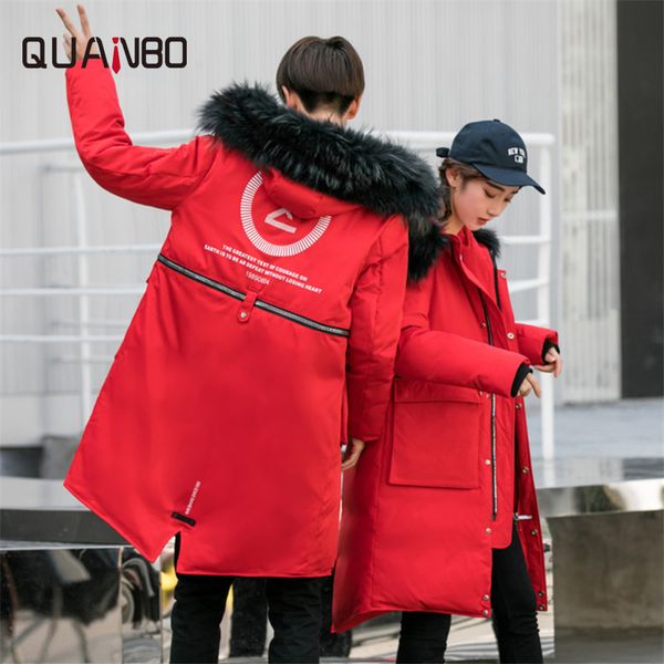 

quanbo brand 90% men's and women's leisure down jackets fashion warm lovers winter clothing long hooded casual coat, Black