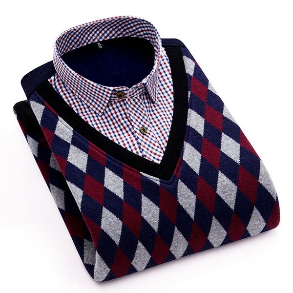 

winter warm shirts men's plus velvet thickening fake two winter pullover sweater long sleeved shirt men's clothing plus size 4xl, White;black