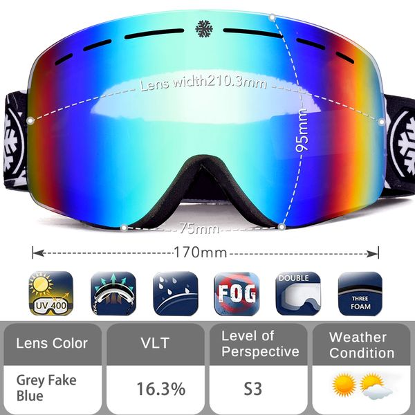 

snowledge ski snow goggles with otg snowboard dual layers lens frameless interchangeable lens 100% uv400 for men women adult